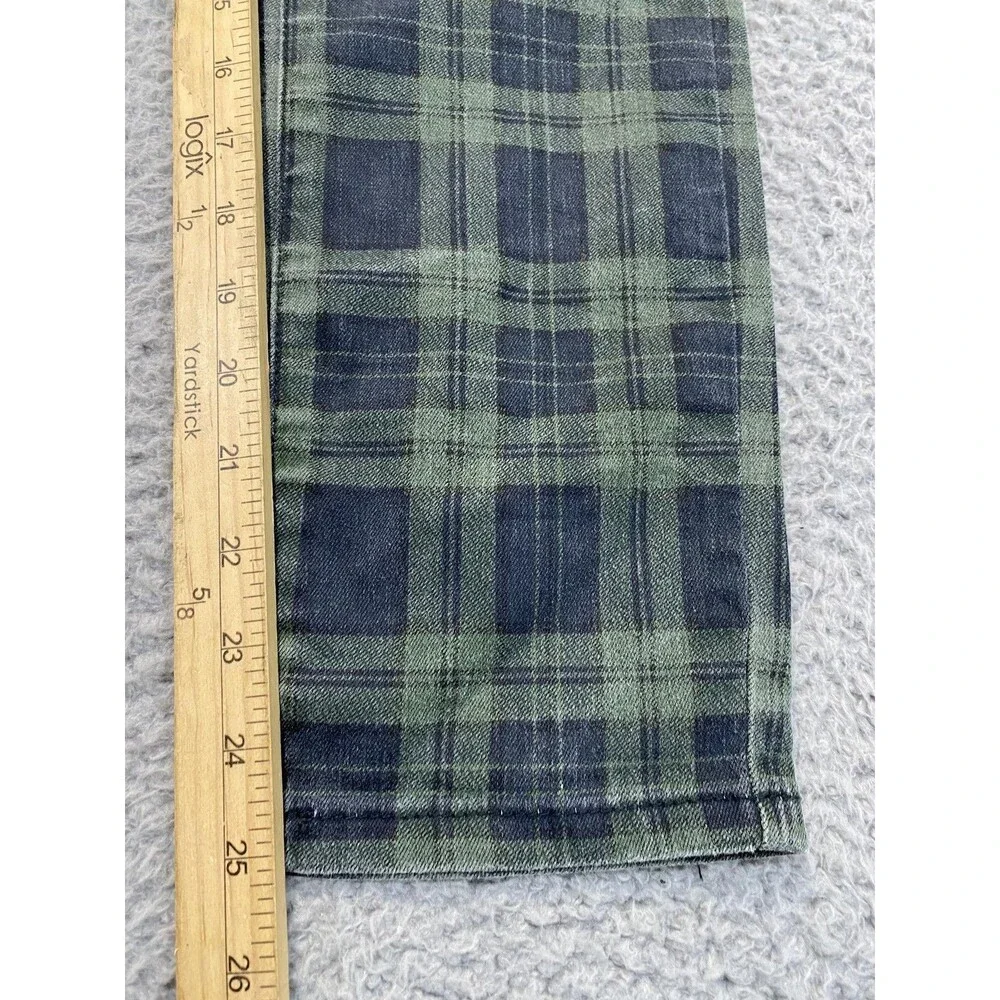 Free People Overalls Womens W 27 Green Plaid Denim Zip Pocket Utility Cropped - Picture 6 of 13